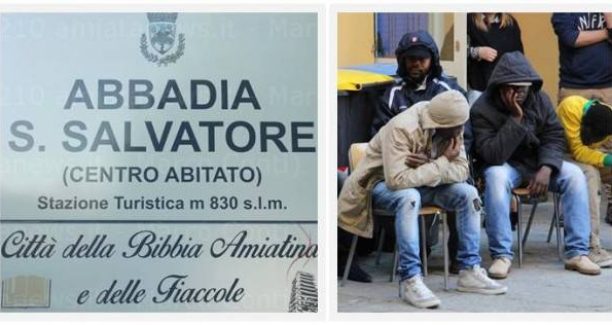 Cartello_Abbadia_San_Salvatore_e_immagine_profughi