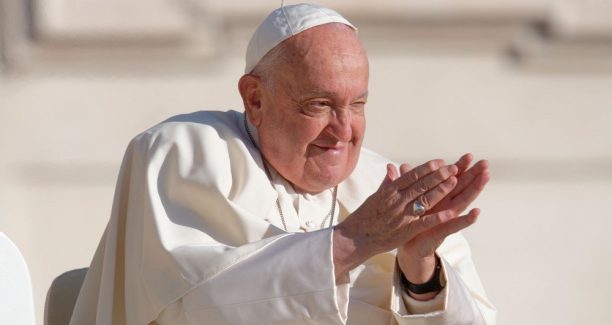 Pope Francis greets the crowd at the end of the weekly general audience at St. Peter's Square in The Vatican on October 30, 2024. (Photo by Massimo Valicchia/NurPhoto via Getty Images)